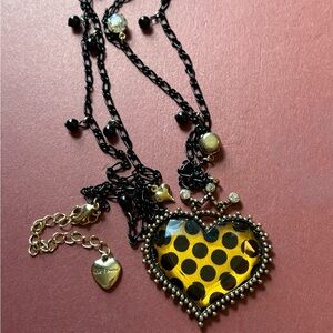 Heart Pendant Necklace with Black and Gold Accents